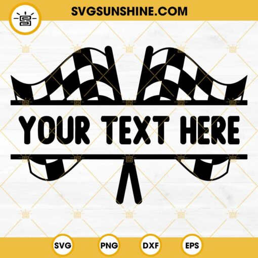 Crossed Racing Flags Split Name SVG, Racing Frame SVG, Checkered Flag Frame SVG