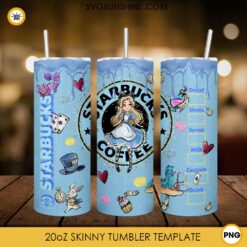 Alice In Wonderland 20oz Skinny Tumbler Template PNG