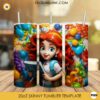 Ariel Princess With Book 3D 20oz Tumbler Sublimation Design PNG Instant Download