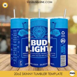 Bud Light Beer 20oz Skinny Tumbler Sublimation PNG, Beer Drink Tumbler Template PNG File