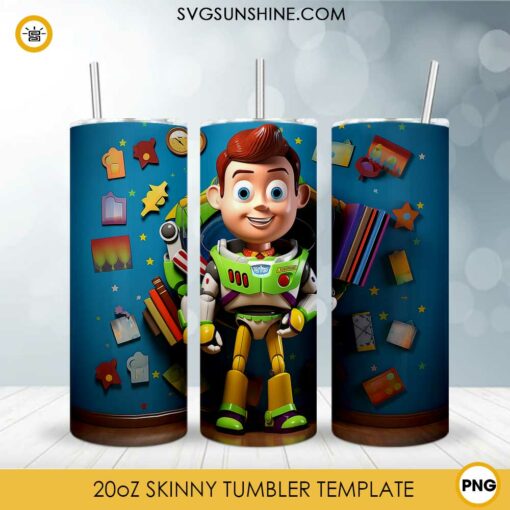 Buzz Lightyear 3D 20oz Skinny Tumbler Sublimation Design PNG, Toy Story Tumbler Template Instant Download