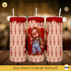 Chucky 20oz Skinny Tumbler Sublimation PNG, Terrifying Doll Halloween Tumbler Template PNG Download