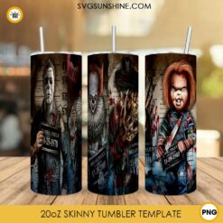 Horror Characters 20oz Skinny Tumbler Sublimation PNG, Halloween Movies Tumbler Template PNG Designs