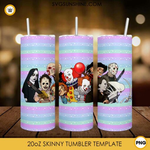 Horror Friends 20oz Skinny Tumbler Sublimation PNG, Halloween Tumbler Template PNG