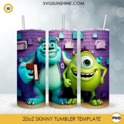 James P Sullivan And Mike Wazowski 3D 20oz Tumbler Sublimation PNG Design, Monsters Inc Tumbler PNG