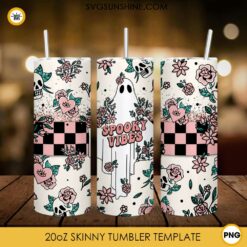 Spooky Vibes 20oz Skinny Tumbler Sublimation PNG, Retro Halloween Ghost Tumbler Template PNG Download