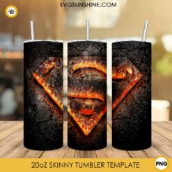 Superman Fire Logo 20oz Skinny Tumbler Sublimation PNG, Superhero DC Tumbler Template PNG