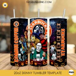 Zombie Coffee Starbucks 20oz Skinny Tumbler Sublimation PNG, Horror Starbucks Tumbler Template PNG Download