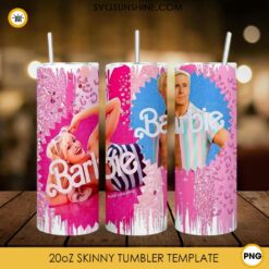 Barbie And Ken 20oz Skinny Tumbler Design PNG, Barbie Movie 2023 Tumbler Template PNG