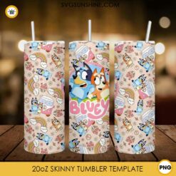 Bluey And Bingo 20oz Skinny Tumbler Design PNG, Bluey Dog Cartoon Tumbler Template PNG