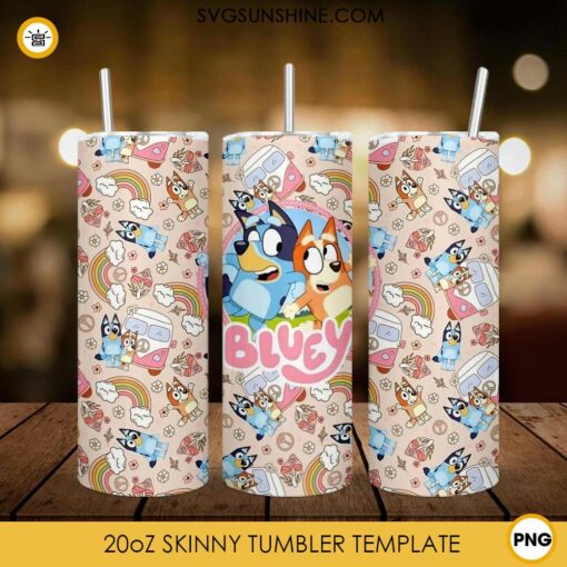 Bluey And Bingo 20oz Skinny Tumbler Design PNG, Bluey Dog Cartoon Tumbler Template PNG