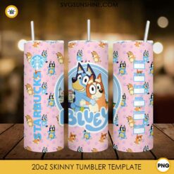 Bluey Starbucks 20oz Skinny Tumbler Design PNG, Bluey Coffee Tumbler Template PNG