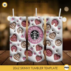 Cafecito Y Chisme Starbucks 3D Puff 20oz Skinny Tumbler Design PNG, Pan Dulce Coffee 3D Tumbler Template PNG