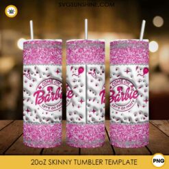 Come On Barbie Let's Go Party Pink Glitter 3D Puff 20oz Skinny Tumbler Design PNG Download