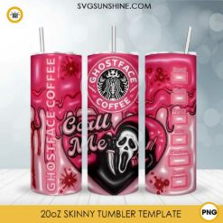 Ghostface Coffee Starbucks 3D Puff 20oz Skinny Tumbler Design PNG, Scary Movie Halloween 3D Tumbler Template PNG