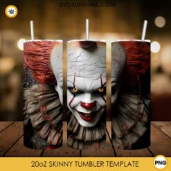 Pennywise 3D 20oz Skinny Tumbler Sublimation Design PNG, IT Clown Tumbler Template PNG Download