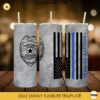 Police Officer 20oz Skinny Tumbler Wrap PNG, Thin Blue Line Flag Tumbler Template PNG