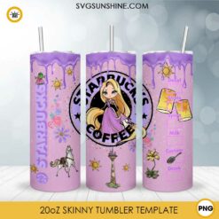 Rapunzel Princess Starbucks Coffee 20oz Skinny Tumbler Wrap PNG, Disney Tangled Tumbler Template PNG Instant Download