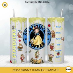 Snow White Starbucks Coffee 20oz Skinny Tumbler Wrap PNG, Disney Princess Tumbler Template PNG Design