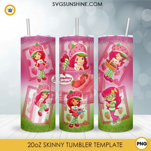 Strawberry Shortcake Catoon 20oz Skinny Tumbler Wrap Template PNG Design