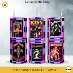 Vintage Rock Band 20oz Skinny Tumbler Wrap PNG, Heavy Metal Tumbler Template PNG