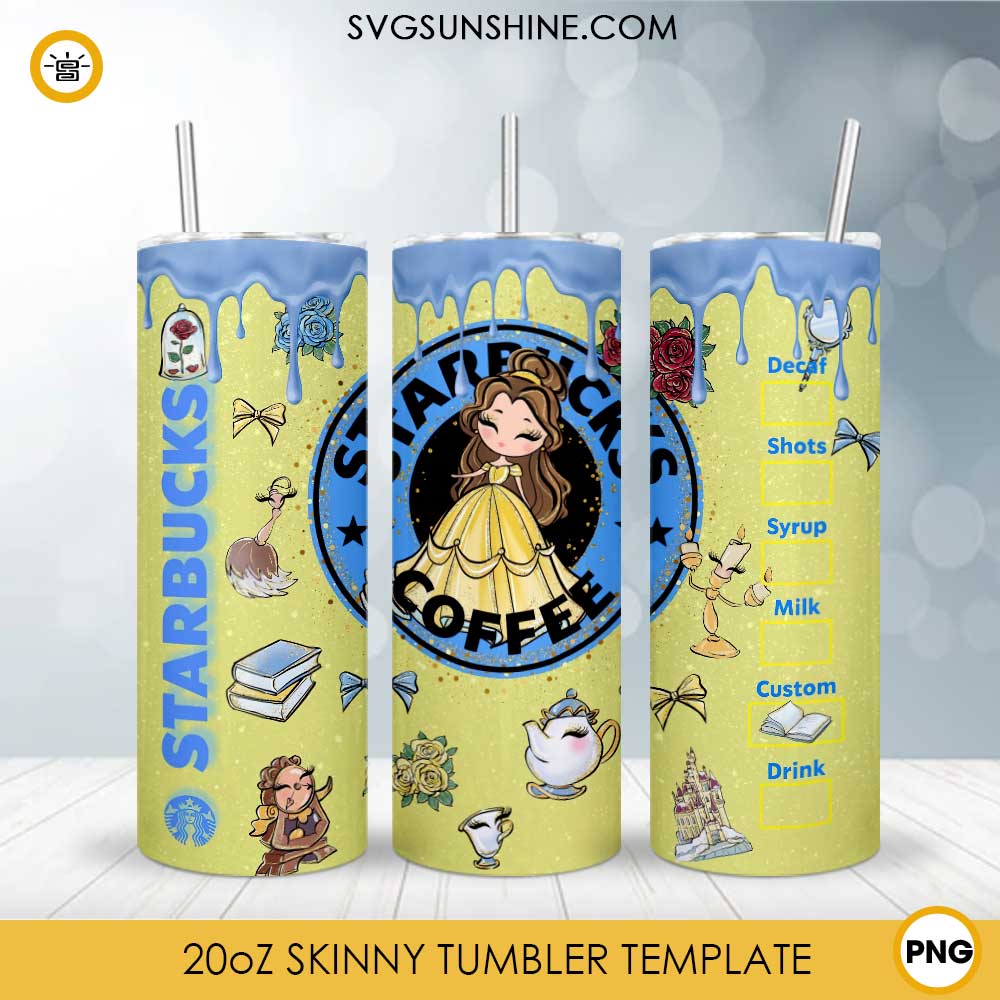 Beauty and the Beast Tumbler wrap 20oz skinny tumbler, Belle png, digital  download, sublimation image, printable