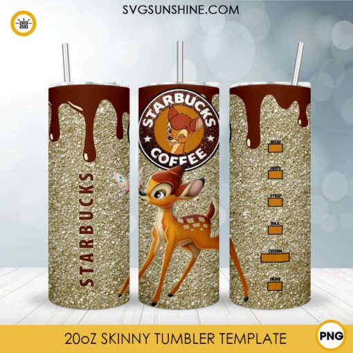 Bambi Deer Starbucks Coffee 20oz Tumbler Wrap PNG, Disney Tumbler Template PNG Design