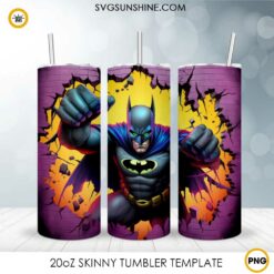 Batman Color Crack Wall 20oz Skinny Tumbler Wrap PNG, DC Superhero Tumbler PNG Design