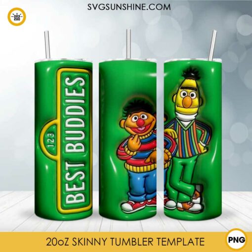 Best Buddies Muppet 3D Puff 20oz Skinny Tumbler PNG, Sesame Street Tumbler Template PNG Design