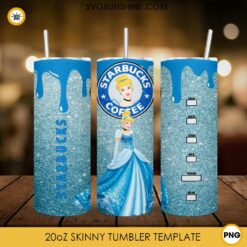 Cinderella Starbucks Coffee 20oz Skinny Tumbler Wrap PNG, Princess Disney Tumbler Template PNG Design