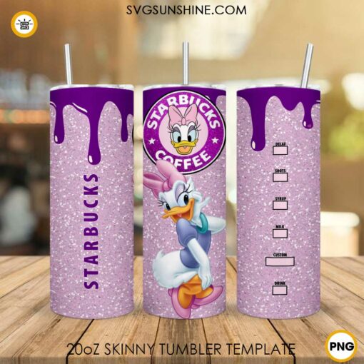 Daisy Duck Starbucks Coffee 20oz Skinny Tumbler Wrap PNG, Disney Duck Girl Tumbler Template PNG Design