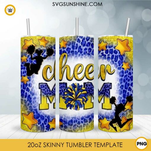 Cheer Mom Leopard 20oz Skinny Tumbler Wrap PNG, Cheerleader Mama Tumbler Template PNG