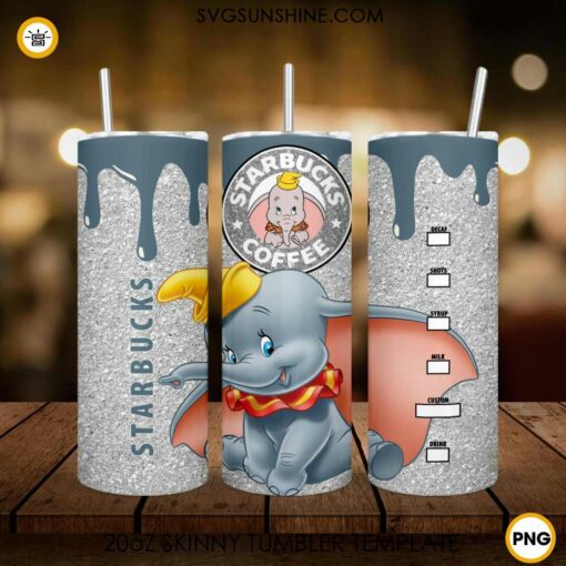 Disney Dumbo Elephant Starbucks Coffee 20oz Skinny Tumbler Wrap PNG Design Download