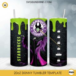 Evil Queen Starbucks Coffee 20oz Skinny Tumbler Wrap PNG, Wicked Queen Disney Tumbler Template PNG Design