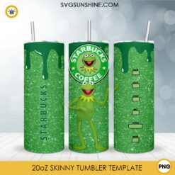 Kermit The Frog Starbucks Coffee 20oz Skinny Tumbler Wrap PNG, Muppet Tumbler Template PNG Design
