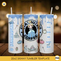 Cute Cinderella Starbucks Coffee 20oz Skinny Tumbler Wrap PNG, Princess Disney Tumbler Template PNG Digital Download