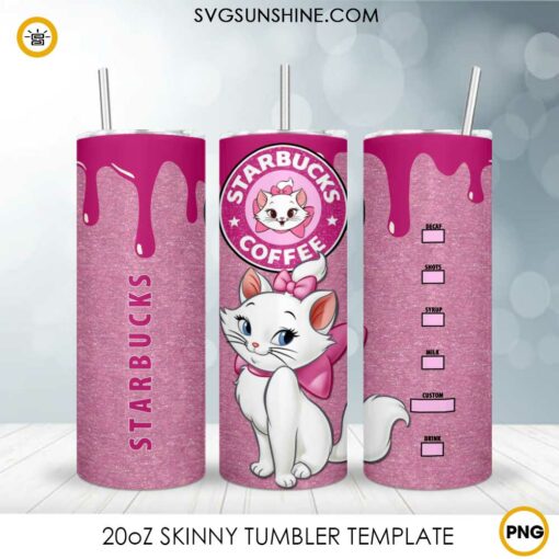 Marie Cat Starbucks Coffee 20oz Skinny Tumbler Wrap PNG, Disney Cat Tumbler Template PNG Design
