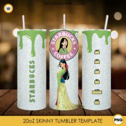 Mulan Starbucks Coffee 20oz Skinny Tumbler Wrap PNG, Disney Princess Tumbler Template Design