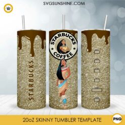 Pocahontas Disney Starbucks Coffee 20oz Skinny Tumbler Wrap PNG, Princess Starbucks Tumbler Template PNG Design