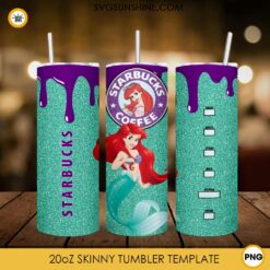 Princess Ariel Starbucks Coffee 20oz Skinny Tumbler Wrap PNG, The Little Mermaid Tumbler Template PNG Design