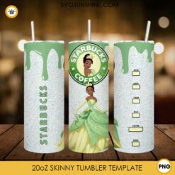 Tiana Princess Starbucks Coffee 20oz Skinny Tumbler Wrap PNG, Disney The Princess And The Frog Tumbler Template PNG Design