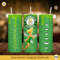 Tinker Bell Starbucks Coffee 20oz Skinny Tumbler Wrap PNG, Disney Fairy Tumbler Template PNG Design