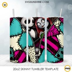 Jack And Sally 20oz Skinny Tumbler Wrap PNG, Nightmare Before Christmas Tumbler Template PNG Design