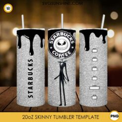 Jack Skellington Starbucks Coffee 20oz Skinny Tumbler Wrap PNG, Nightmare Before Christmas Starbucks Tumbler Template PNG Design