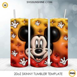Mickey Head 3D Puff 20oz Skinny Tumbler Wrap PNG, Disney Mouse Tumbler Template PNG Design