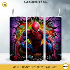 Spider Man Colorful 20oz Skinny Tumbler Wrap PNG, Superhero Tumbler Template Design