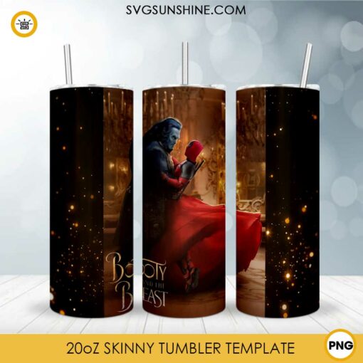 Booty And The Beast Deadpool 20oz Skinny Tumbler Wrap PNG, Funny Beauty And The Beast Tumbler Template PNG