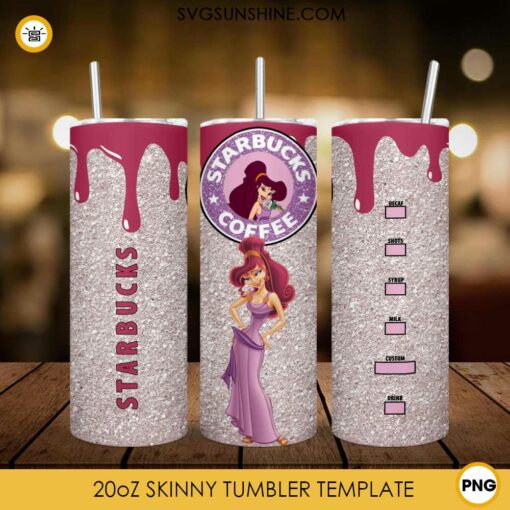 Megara Starbucks Coffee 20oz Skinny Tumbler Wrap PNG, Disney Hercules Princess Tumbler Template PNG