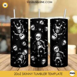 Skeleton 3D Inflated 20oz Skinny Tumbler Wrap PNG, Funny Halloween Tumbler Template PNG Design