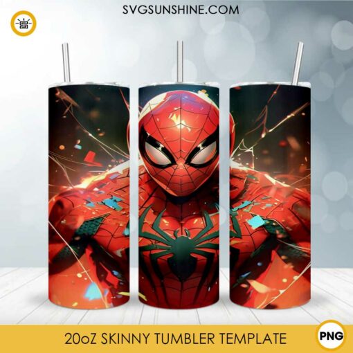 Spider Man 3D 20oz Skinny Tumbler Wrap PNG, Superhero Tumbler Template PNG Design